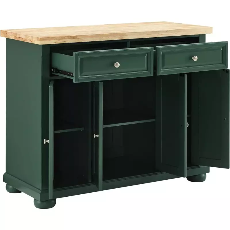 Madison Kitchen Island with Solid Wood Top and Optional Casters,Tea & Coffee Bar,Floor Mount,Emerald Green,18"D x 42"W x 36.63"H