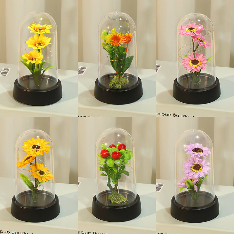 Veilleuse LED Shoous avec fleurs artificielles, ornements de bureau, rose éternelle, feuille lumineuse, décoration de mariage, cadeaux