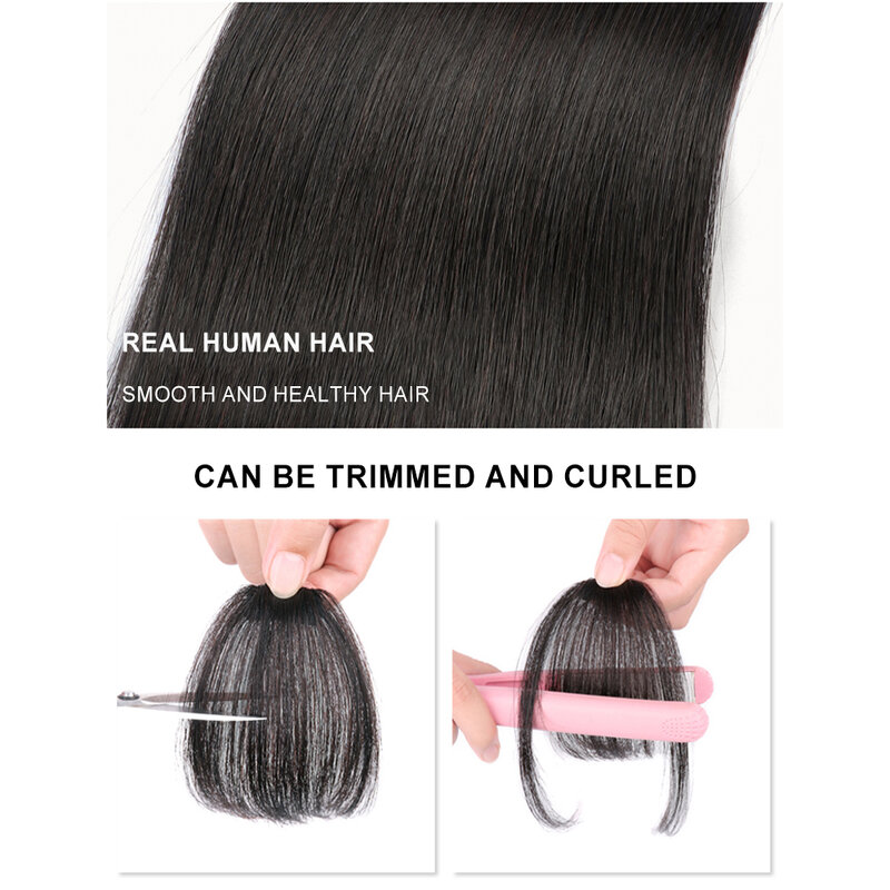100% prawdziwe ludzkie włosy włosy doczepiane Clip in delikatna grzywka grzywka naturalne włosy kawałki dla kobiet odzież na co dzień