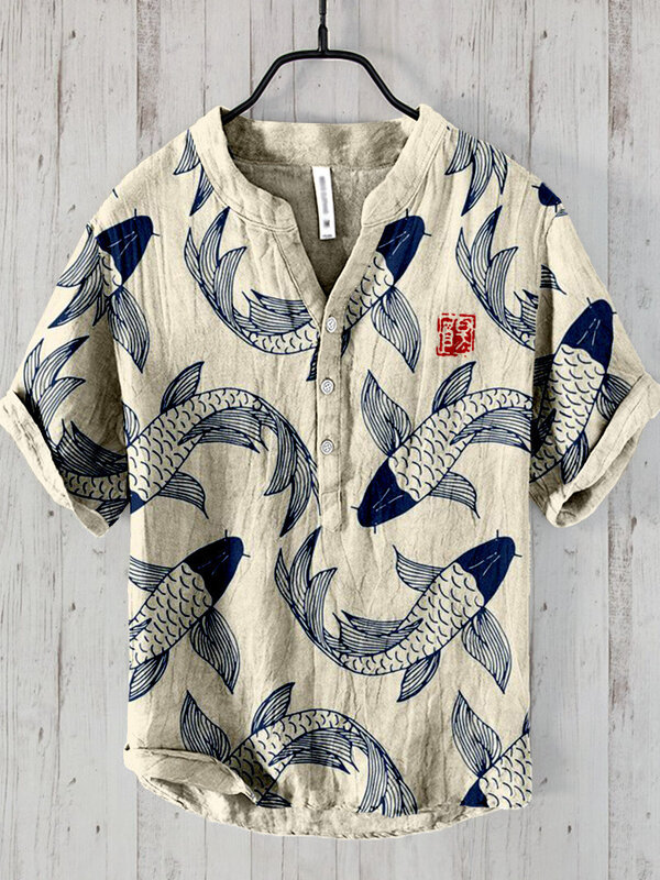 Spring and summer men's and women's shirts independent station casual fish pattern Hawaiian style printed shirts men's tops