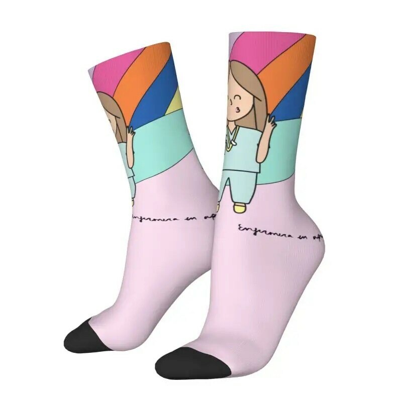 Kaus kaki motif kartun dokter suster untuk pria wanita kaus kaki kru baru yang hangat lucu