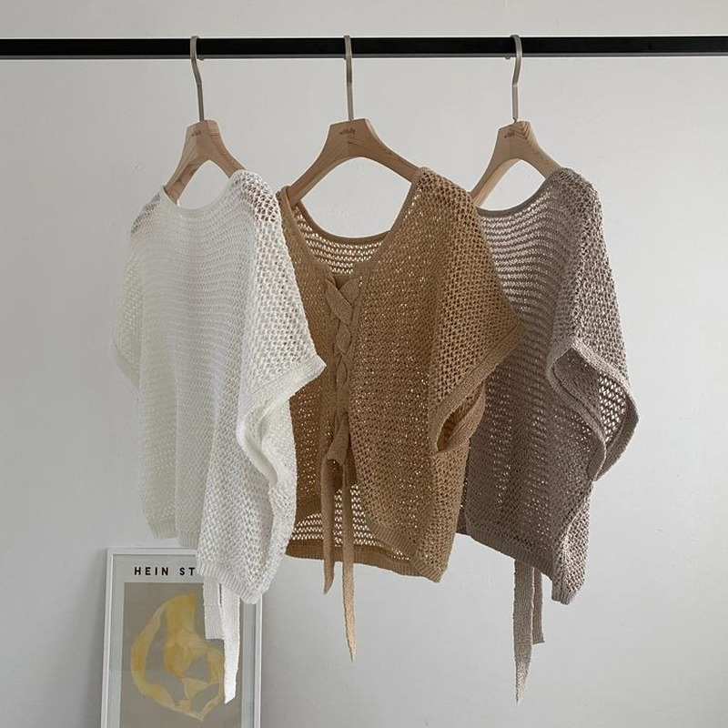 Женские пуловеры с завязками, Дизайнерские однотонные универсальные Повседневные Дышащие женские пуловеры с вырезами, с V-образным вырезом, Ulzzang