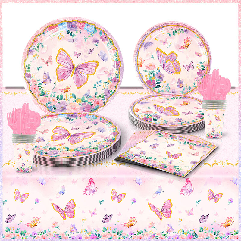 Украшение в виде бабочки для семейных торжеств мальчиков и девочек, ткань для фона на день рождения, одноразовая посуда