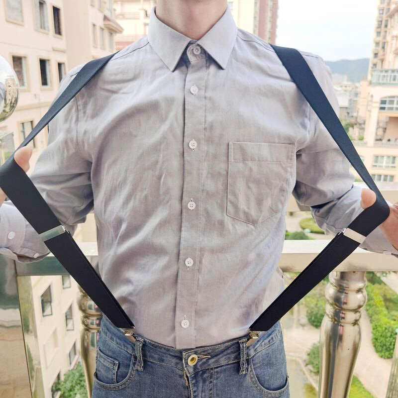 Suspender Unisex, set dasi kupu-kupu klip gesper tali dapat diatur elastis y-back kawat gigi setelan pernikahan celana Jeans aksesoris