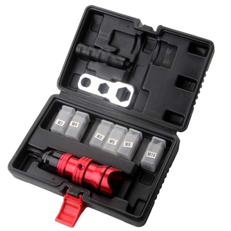 Rebite Nut Tool Riveting, M3 ~ M10, adaptador de broca elétrica, inserir porca, rebitador, caixa de ferramentas para lítio Torque Brocas