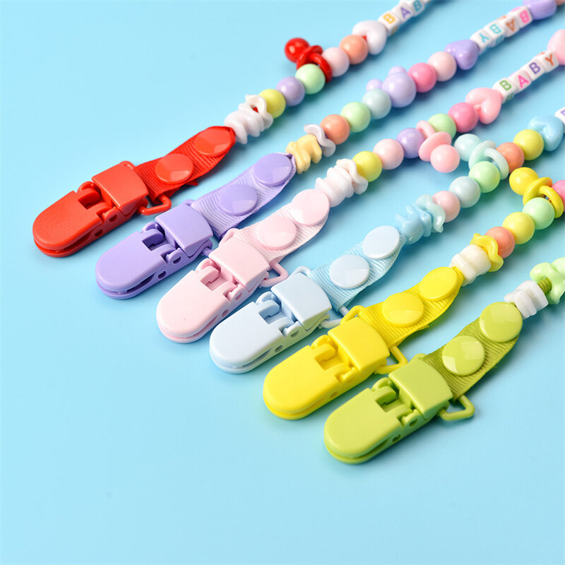 Letras String grânulos Chupeta corrente do bebê, clipe de chupeta ajustável, brinquedo do bebê, mordedor, corda anti-queda, alta qualidade