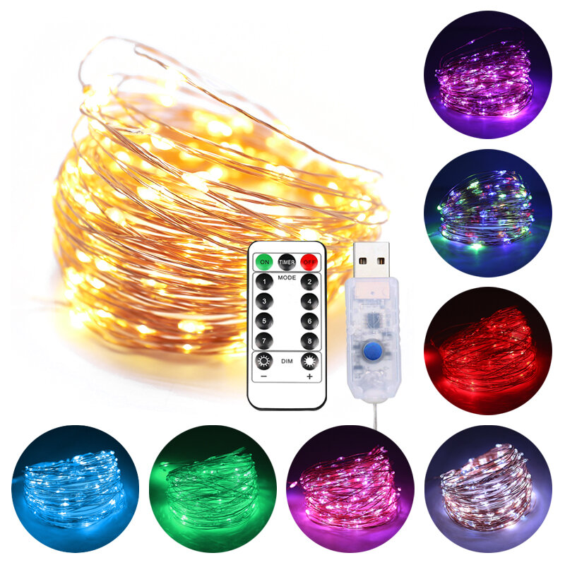 Decoration Battery PoweredUSB Fairy Lights Copper Wire LED String Lights Christmas Garland Indoor Bedroom Home Wedding New Year