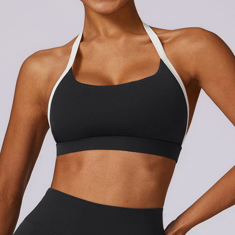 New Hanging Neck For Shock Absorption Tight Yoga Bra Women's Underwear Deep U-Shaped Pad Back-Shaping Tube Top Gym Sports Bra