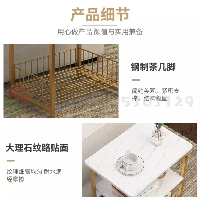 Elegant Wooden Tea  Coffee Table Marble Magazine Shelf Square End Table for Living Room Bedroom Office Furniture