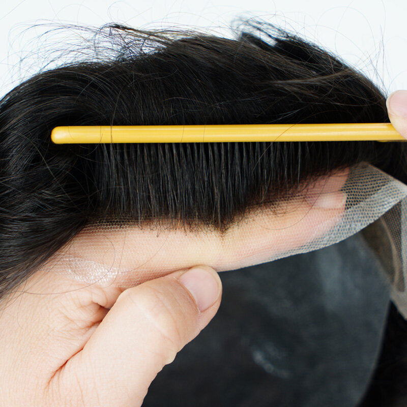Rambut manusia Toupees pria rambut palsu alami Eropa Depan renda Swiss rambut palsu pria kepala penuh PU kulit tipis 0.08mm kepadatan 8x10 150