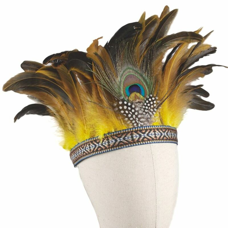 عصابة رأس من الريش على شكل طاووس ، تاج هندي بحزام ، عصابة شعر أنيقة ، عرض رقص