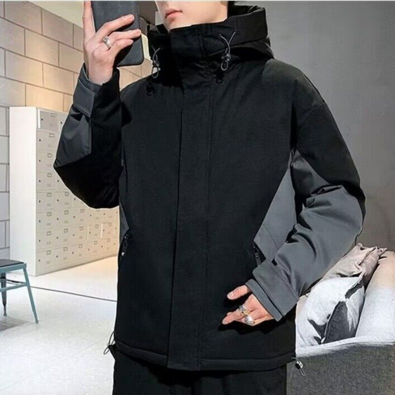 2023 New Men Mid-Length Down Parkas Winter New Men Youth Students Warm Mixed Jacket Tide Hooded Artificial Fur Collar Coat
