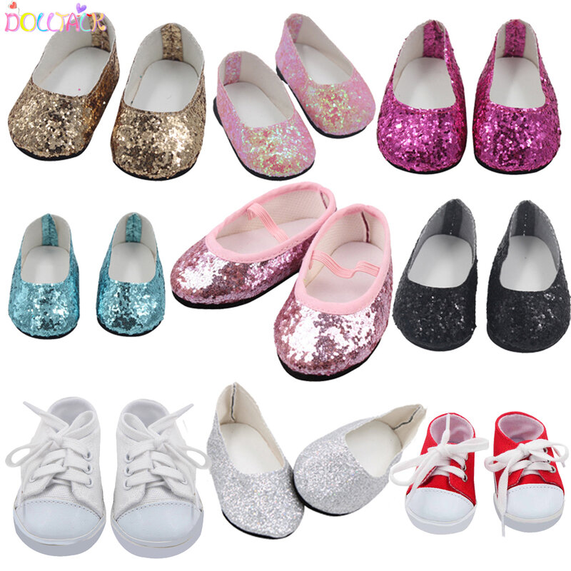 Chaussures à paillettes pour bébé nouveau-né, chaussures manuelles de 7cm, jolies poupées de 43cm, chaussette américaine de 18 pouces, nouvelle mode