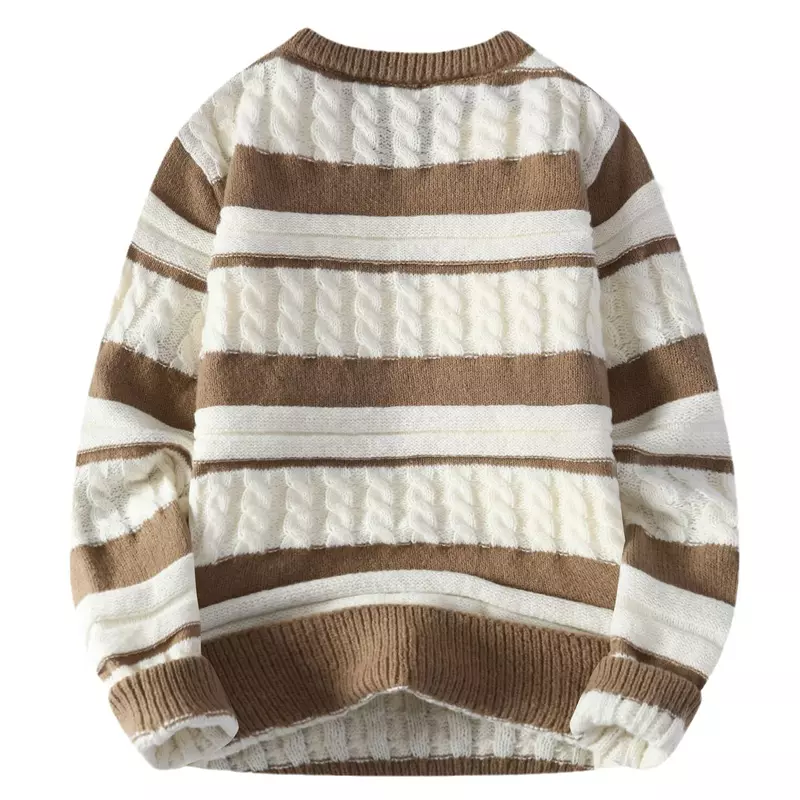 2024 uomo autunno e inverno spesso retrò a righe colore abbinato girocollo Pullover maglione adolescenti caldo maglione per il tempo libero