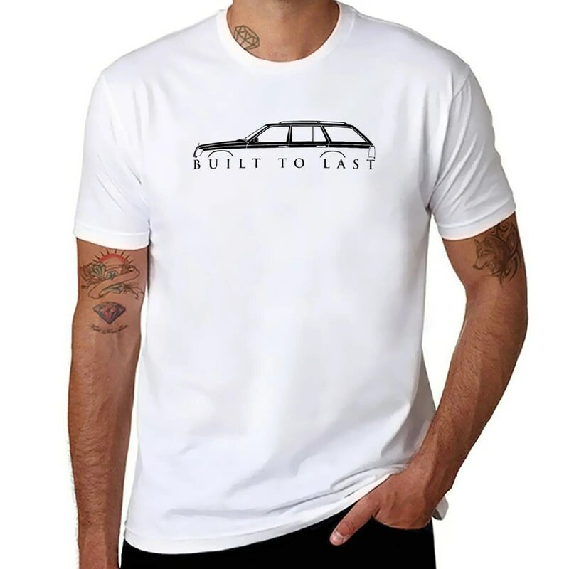 最後に構築-w124ステーションワゴン車シルエットTシャツ、特大Tシャツ、男の子用サマートップ、特大シャツ