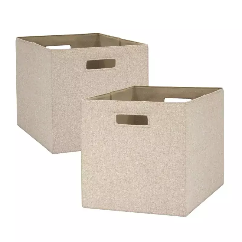 Better Homes & Gardens Fabric Cube Storage Bins (12.75" x 12.75"), 2 Pack, Tan
