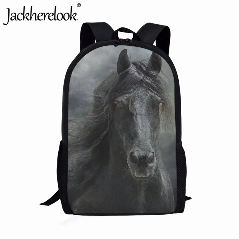 Jackherelook-mochila escolar con estampado 3D de caballo para estudiantes, bolso de viaje de ocio para adolescentes, bolsa de diseño para ordenador portátil