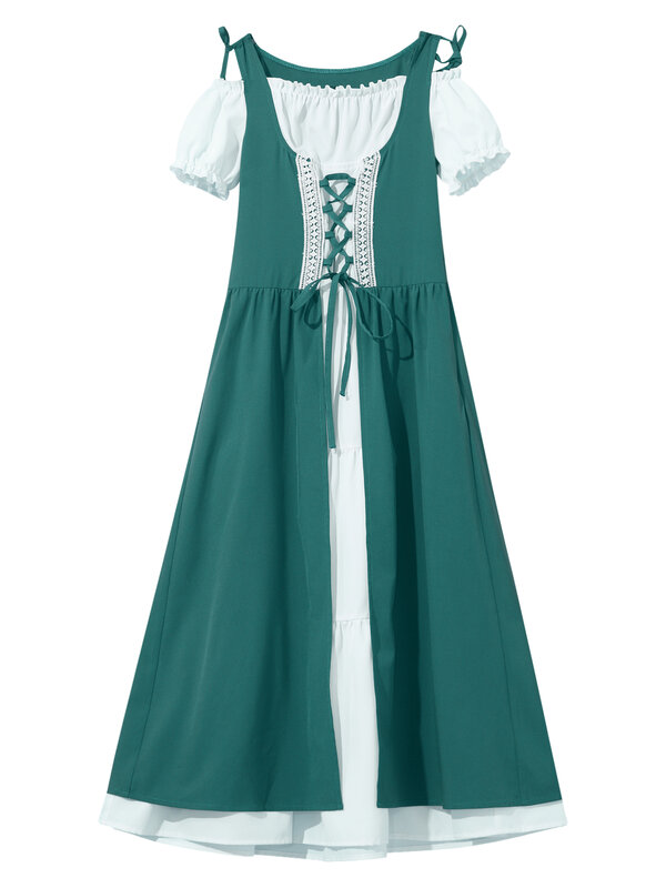 Cosplay renascentista medieval feminino, manga curta, veste com renda, vestido para o Dia das Bruxas, festa temática vitoriana, performance