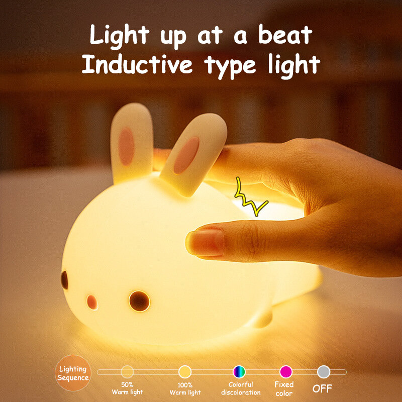 다기능 토끼 실리콘 팻 램프, 침실 침대 옆 LED 야간 조명, 부드러운 조명, 유도 조명, 토끼 조명, 아기 수면 램프