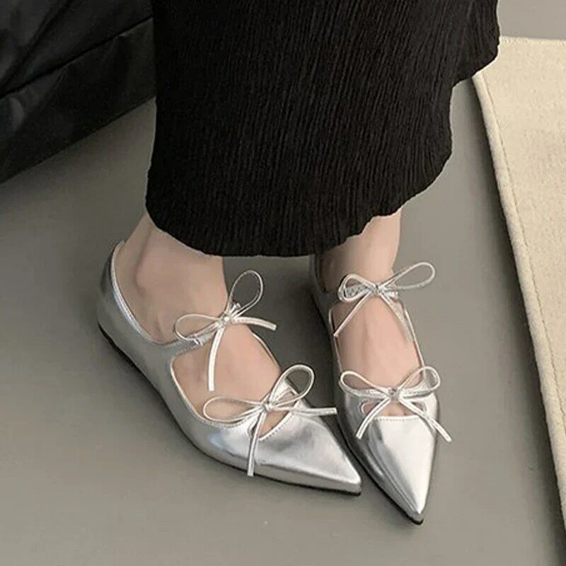 Chaussures plates Parker à bout pointu pour femmes, nouvelles sandales à nœud, mode décontractée, chaussures de marche, classique, été, marque de créateur, femme, 2024