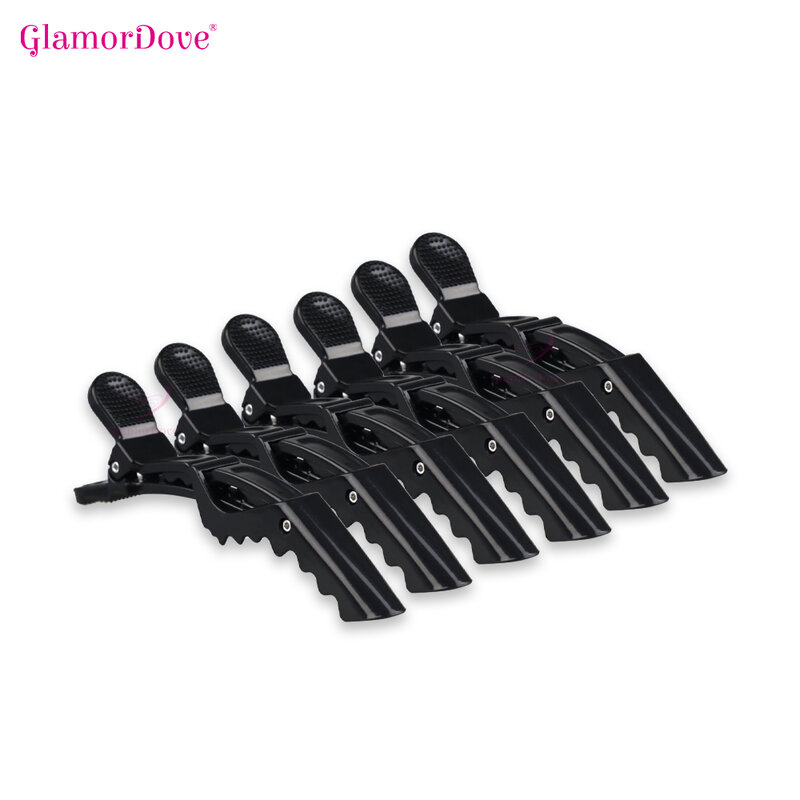 Pinzas de pelo de cocodrilo negras para mujer, pinzas de pelo de salón, accesorios de peluquería, 6 piezas
