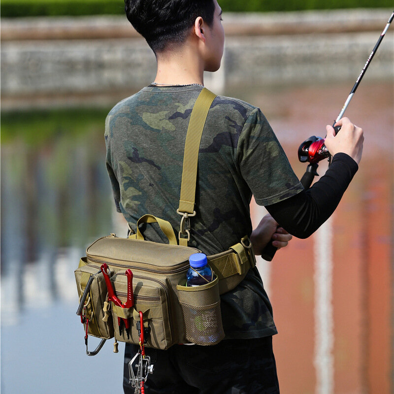 Borsa multifunzionale per attrezzatura da pesca zaino impermeabile cintura da pescatore portatile spalla protettiva merci esca bobina valigia Jig