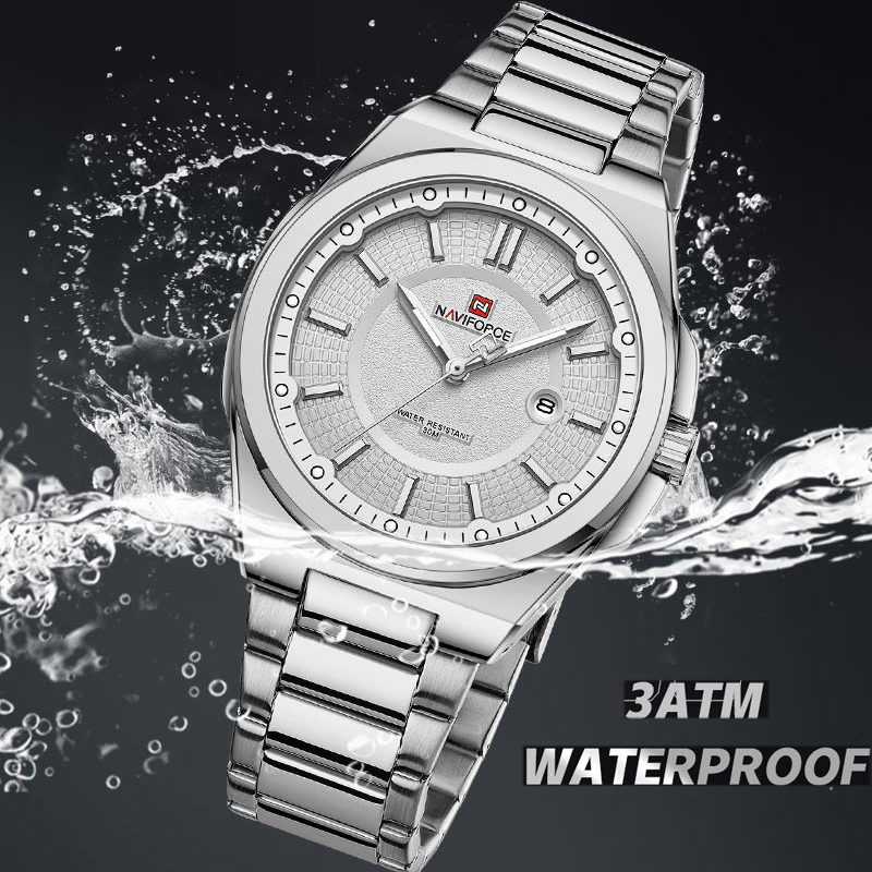 NAVIFRCE นาฬิกาควอทซ์สำหรับผู้ชาย, นาฬิกาข้อมือชายแฟชั่นสแตนเลสสตีลนาฬิกาข้อมือธุรกิจนาฬิกาเรืองแสง