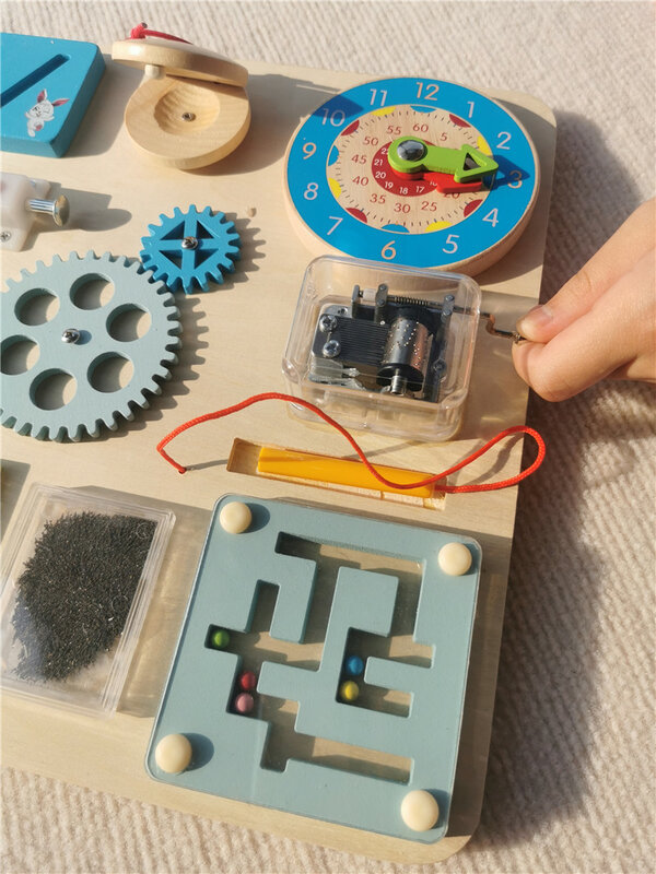 Montessori de madeira sensorial ocupado placa brinquedos com bloqueio de sino volante labirinto cor combinado aprendizagem precoce