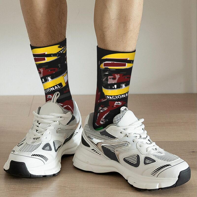 Women's Ayrton Senna Racing Cars Socks Super Soft Fashion Sports Socks Hip Hop Accessories Middle TubeCrew Socks Little Gifts