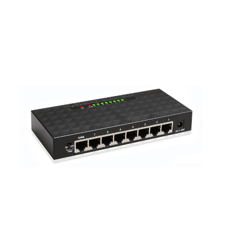 8Port tombol Gigabit Ethernet pengalih cerdas kinerja tinggi 1000Mbps jaringan Switch RJ45 Hub Internet Injector EU Plug
