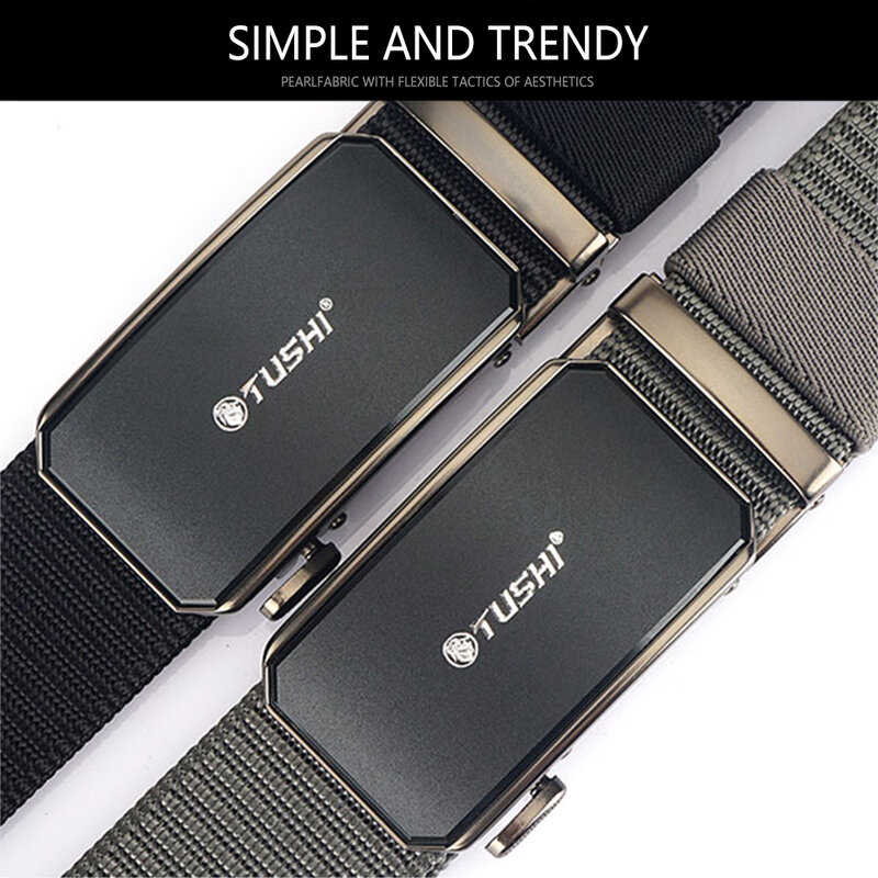 TUSHI-Cinturón de nailon grueso para hombre, hebilla de Metal automática, resistente, cómodo, ancho, para exteriores, estilo de negocios, a la moda