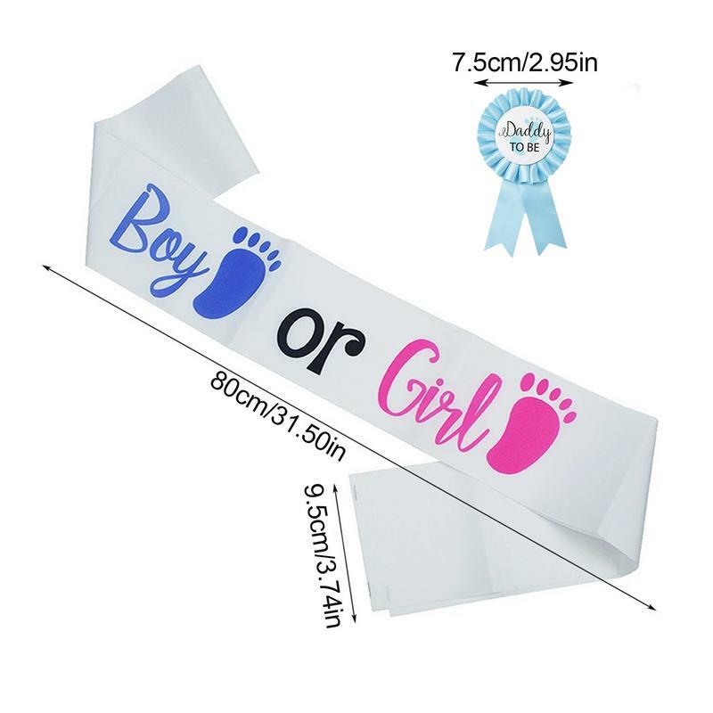 Baby Shower Sash 5pcs Gender Reveal Sash Decorations Pink Blue Mom To Be Sash Dad To Be Pins Flower Headband Wristband For Baby