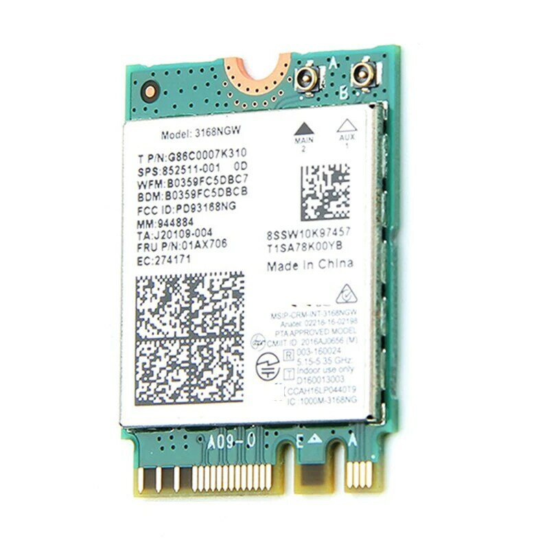 Dual Band Wireless for Intel 3168 3168NGW 433Mbps Bluetooth 4.2 802.11Ac NGFF WiFi Network Card