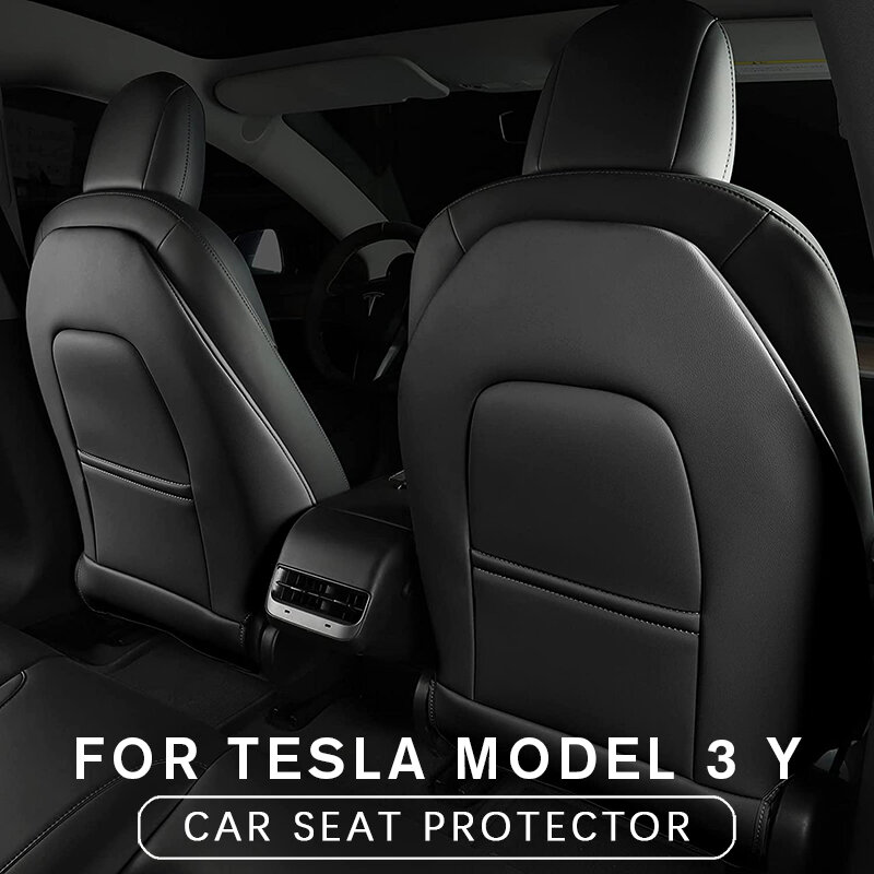 Couro Seat Back Kick Protetores, Console Center Proteção Pad, Kick Mats, Tesla Modelo 3 Y