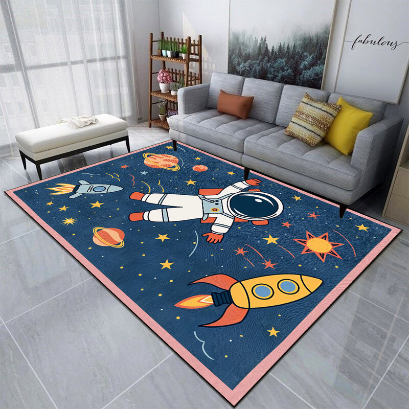 Spaceman karpet animasi untuk ruang tamu dalam ruang anak-anak karpet lembut ukuran besar gaya Lucu tikar dapat dicuci antiselip dapat disesuaikan