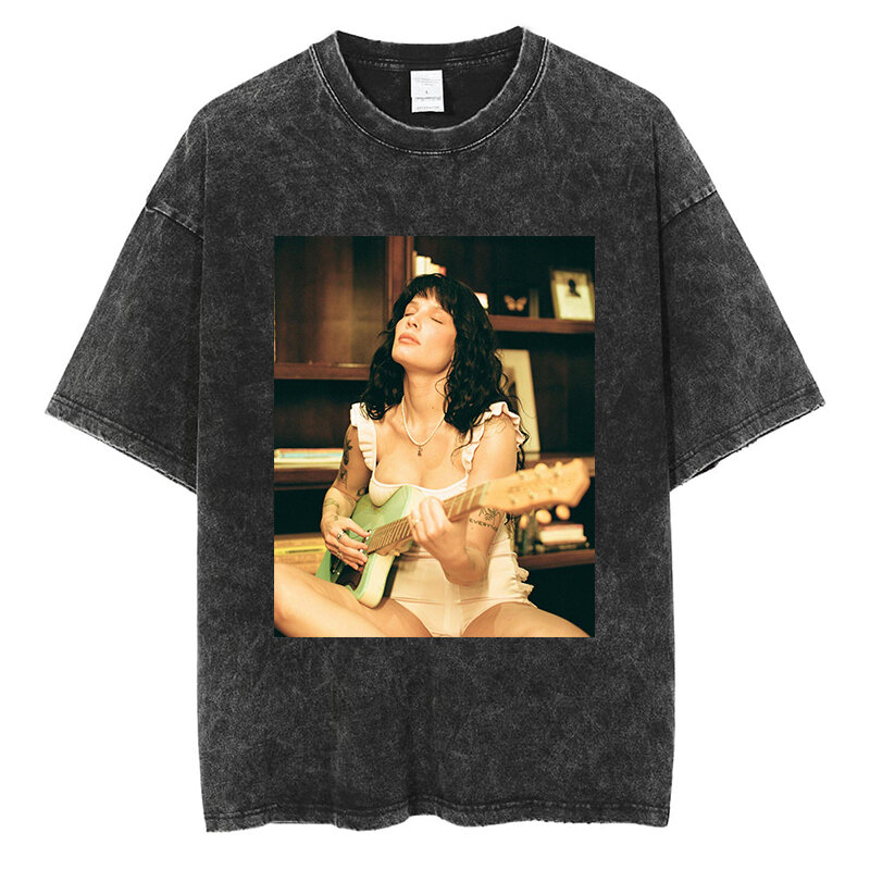 Koszulka Halsey z grafiką modna męska damska ubrania Retro bluza wysokiej jakości bawełna oversize główna ulica czarne koszulki z krótkim rękawem