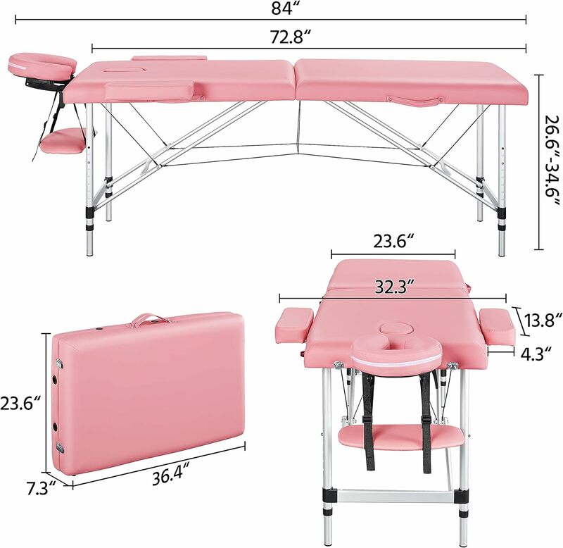 Портативный 2-х секционный массажный стол Yaheetech, спа-кровати с вращающимся стулом, Массажная кровать