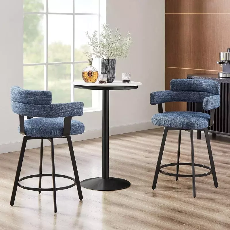 Counter Height Bar Stools with Full Back-Swivel Bar Chairs Modern Barstools Set of 2 with Linen Padded Back,Metal Footrest for I