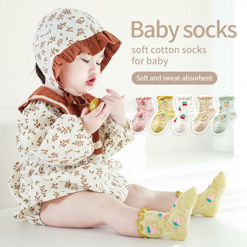 Chaussettes en maille pour tout-petits, ajustement parfait, doux, rebondissants, haute élasticité, coton, dessin animé, fruits, accessoires pour bébés, 1 paire