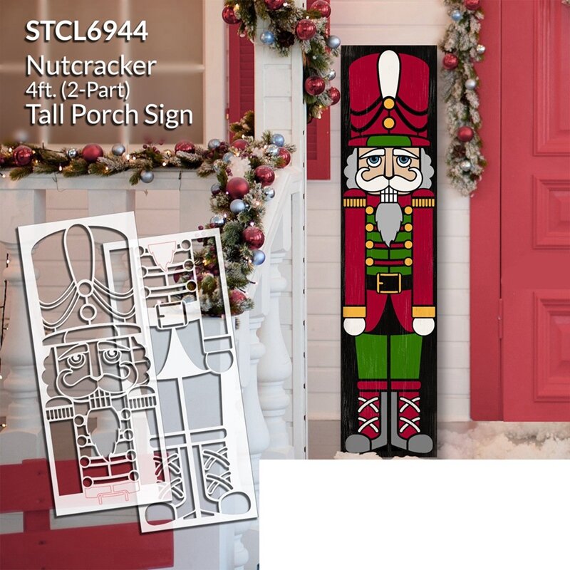 2 buah pemecah kacang tentara teras tinggi tanda stensil kerajinan seperti yang ditunjukkan DIY Dekorasi Rumah Natal halaman seni cat kayu dapat dibalik