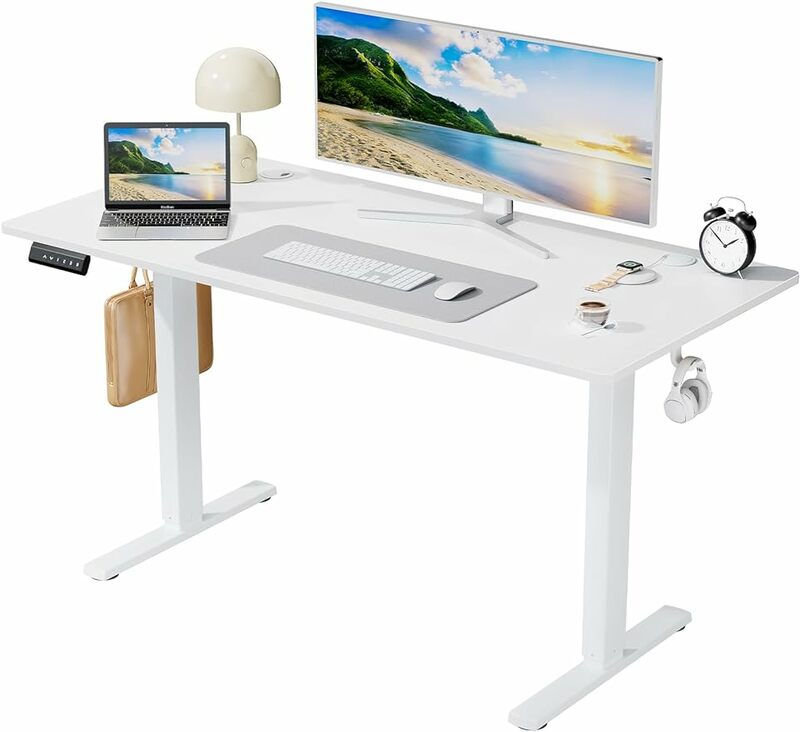 مكتب قائم بارتفاع قابل للتعديل ، طاولة كمبيوتر كهربائية للجلوس لأسفل ، سطح مكتب كامل ، 55 × 24 بوصة