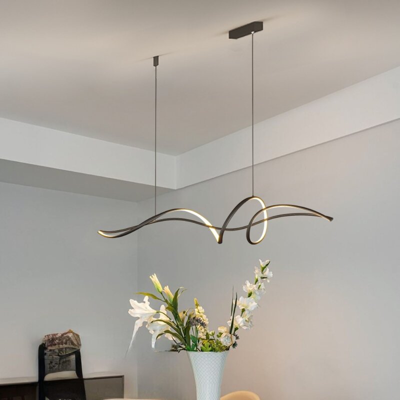 Lampe LED Suspendue au Design Minimaliste Moderne, Lustre à Courbe Noire, pour Salle à Manger, Cuisine, Bar, Salon, Chambre à Coucher