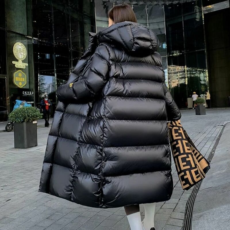 여성용 슈퍼 롱 다운 재킷, 무릎 위 파카, 한국 패션, 겨울 캐주얼, 두껍고 따뜻한 코트, R504, 2024, 신상