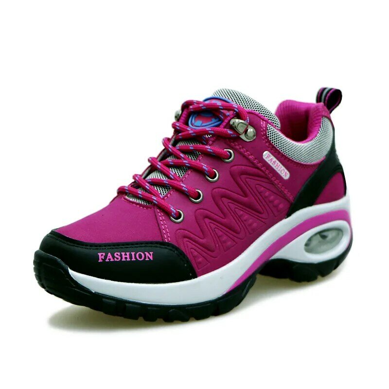 Sepatu olahraga wanita, sneaker Platform Hiking luar ruangan modis anti selip kasual atasan rendah