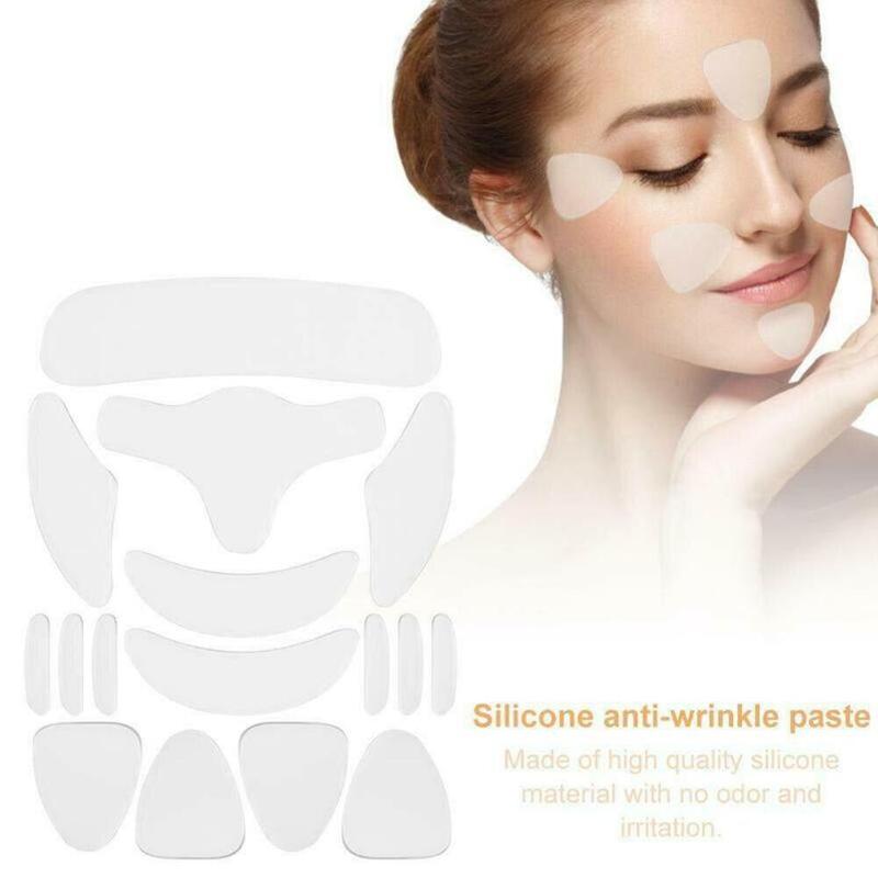 16/18 Reusable Silicone Wrinkle Removal Sticker Facial Lifting Strips Set Forehead Neck Line Remover Eye Patches Anti Aging Skin