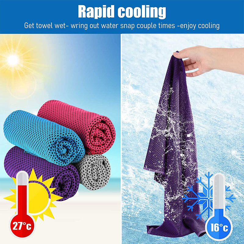 Microfibra toalha esportiva, pele-friendly, tecer frio instantâneo, para corrida, ciclismo, natação, viagens, resfriamento físico