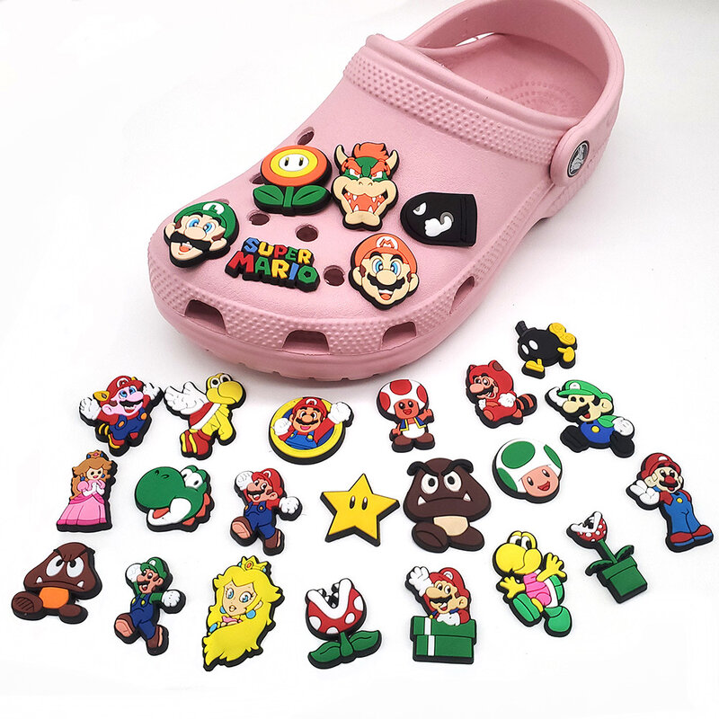 Breloques Super Mario pour chaussures, pantoufles, accessoires décoratifs, fleur, sandales, ornements, décoration de chaussure, structure, ensemble de 27 pièces