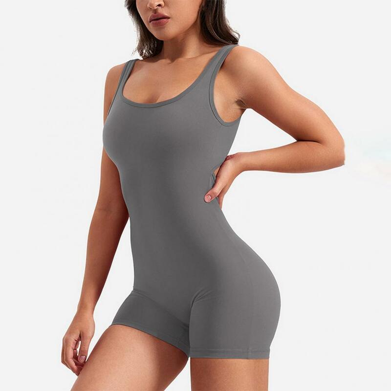 Solid Color Rompers Women's Yoga Rompers Breathable U Neck Sleeveless Gym Wear with Tummy Control Butt Lifting Features Butt