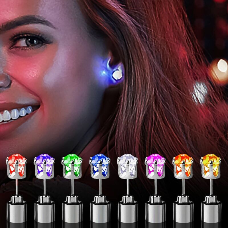 Boucles d'oreilles brillantes à LED pour femmes, couronne de diamants lumineux, clou d'oreille en acier inoxydable, fête itude multicolore, bijoux de boîte de nuit
