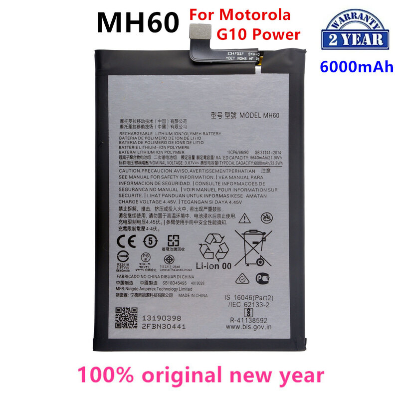 MH60 bateria para Motorola Moto G10, baterias do telefone do poder, 100% original, 6000mAh